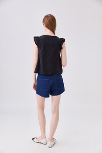Delaney Swiss Dot Ruffles Top In Black