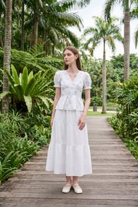 Lyanna Embroidered Empire Waist Babydoll Top In Blue