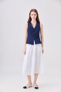 Lydia Lace Button Top In Navy