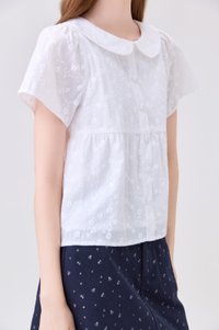 Solene Embroidered Peterpan Collar Top In White