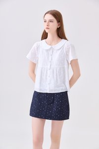 Solene Embroidered Peterpan Collar Top In White