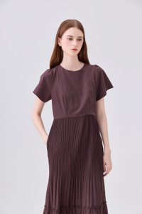 Teresa Pressed Pleat Midi Dress In Brown