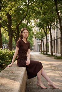 Osborn Cotton Slit Midi Dress In Brown