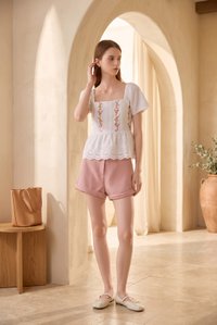 Rosalie Embroidered Eyelet Babydoll Top In White