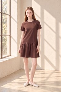 Tulia Cotton Scallop Dropwaist Dress In Brown