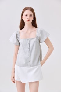 Miriam Tweed Button Top In Light Grey