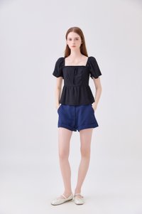 Zaya Textured Ribbon Babydoll Top In Black