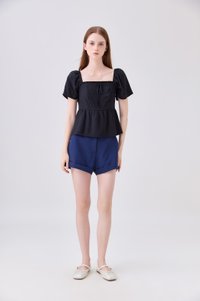 Zaya Textured Ribbon Babydoll Top In Black