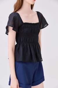 Calista Textured Smocked Top In Black