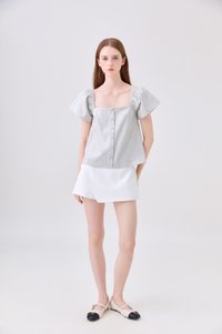 Miriam Tweed Button Top In Light Grey