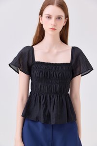 Calista Textured Smocked Top In Black
