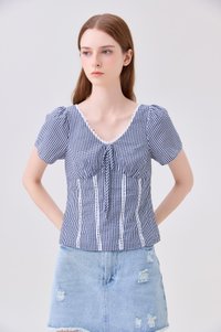 Evania Gingham Lattice Eyelet Top