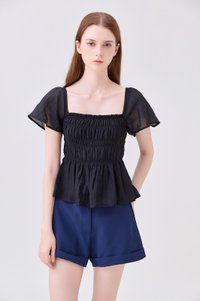 Calista Textured Smocked Top In Black