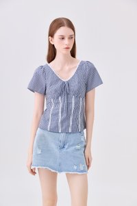 Evania Gingham Lattice Eyelet Top