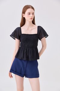Calista Textured Smocked Top In Black