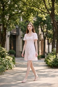 Rayne Eyelet Sweetheart Ruched Dress In Pink