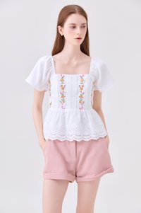 Rosalie Embroidered Eyelet Babydoll Top In White