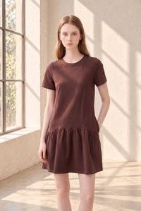 Tulia Cotton Scallop Dropwaist Dress In Brown