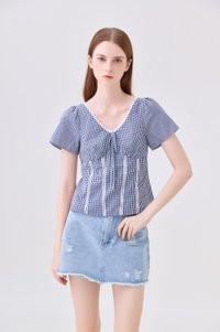 Evania Gingham Lattice Eyelet Top