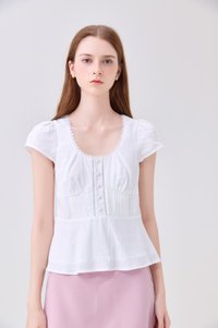 Khloe Pintuck Button Top In White