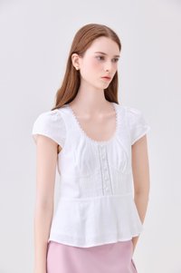 Khloe Pintuck Button Top In White
