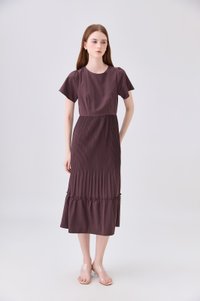 Teresa Pressed Pleat Midi Dress In Brown