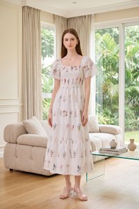 Aven Embroidered Floral Midi Dress In White