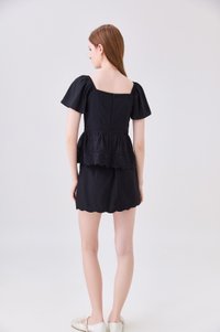 Rosalie Embroidered Eyelet Babydoll Top In Black