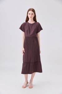 Teresa Pressed Pleat Midi Dress In Brown