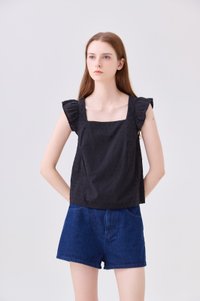 Delaney Swiss Dot Ruffles Top In Black