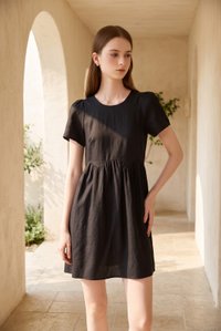 Ochre Scallop Minimalist Dress In Black