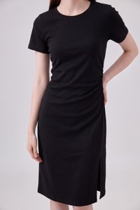 Osborn Side Ruched Midi Dress In Black