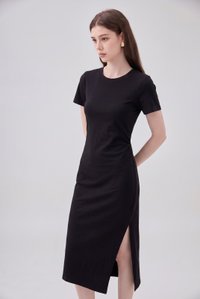 Osborn Side Ruched Midi Dress In Black