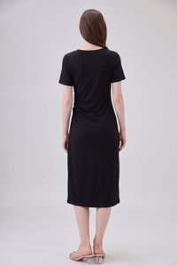 Osborn Side Ruched Midi Dress In Black