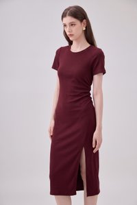 *ONLINE EXCLUSIVE* Osborn Cotton Slit Midi Dress In Wine
