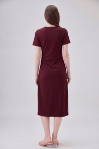 *ONLINE EXCLUSIVE* Osborn Cotton Slit Midi Dress In Wine