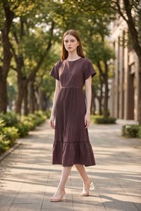 Teresa Pressed Pleat Midi Dress In Brown