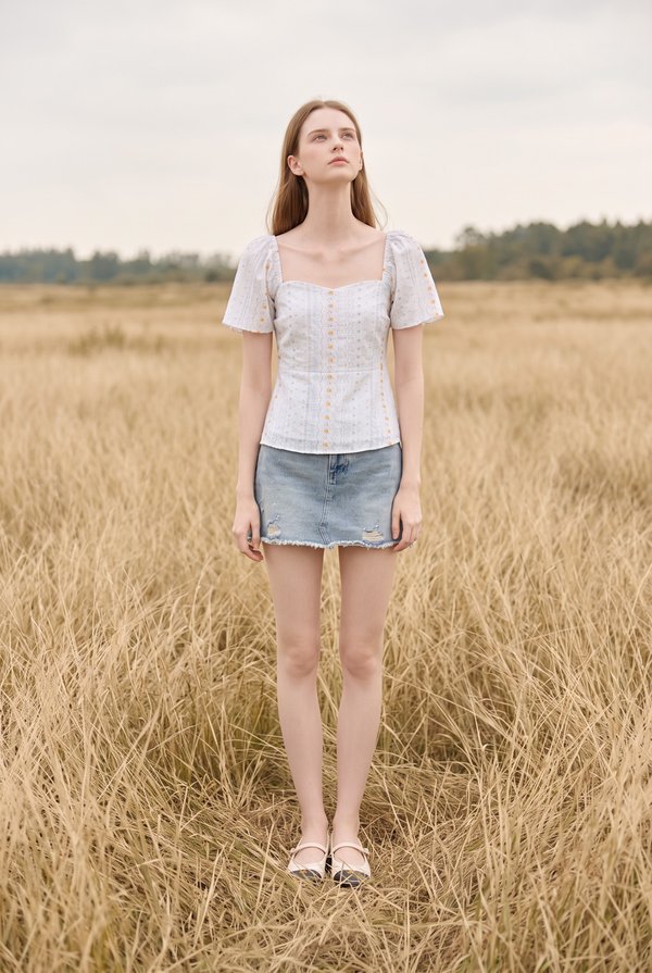 Charleigh Garden Peplum Top In Soft Blue