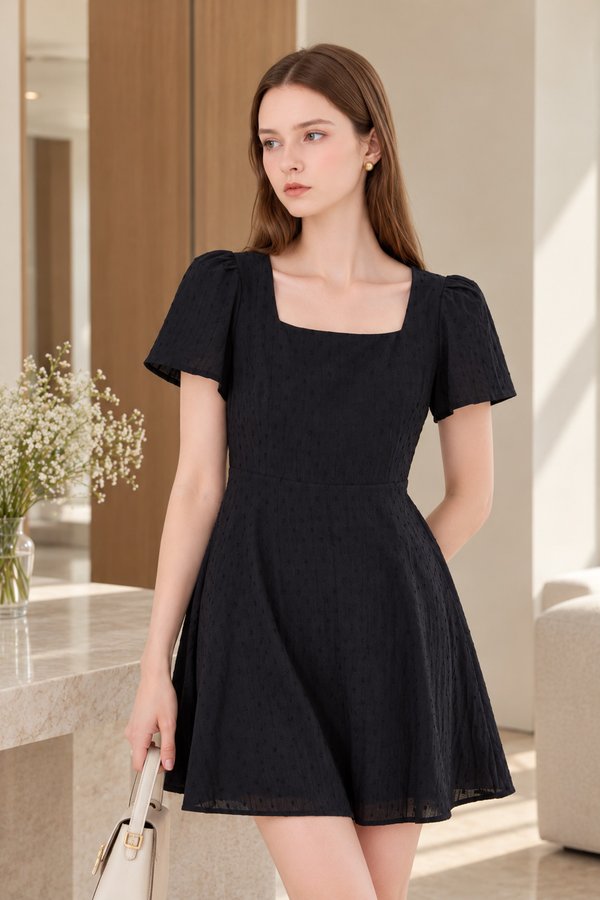 Briana Swiss Dot Dress In Black