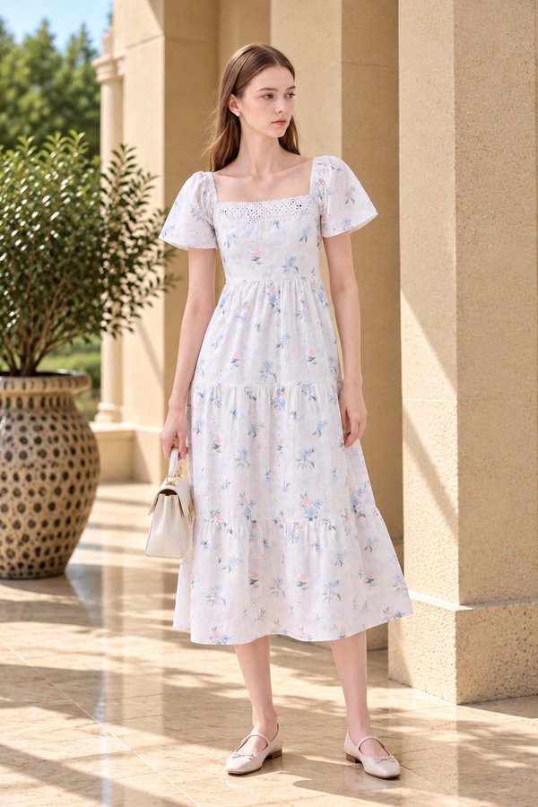 Samira Eyelet Floral Crochet Midi Dress