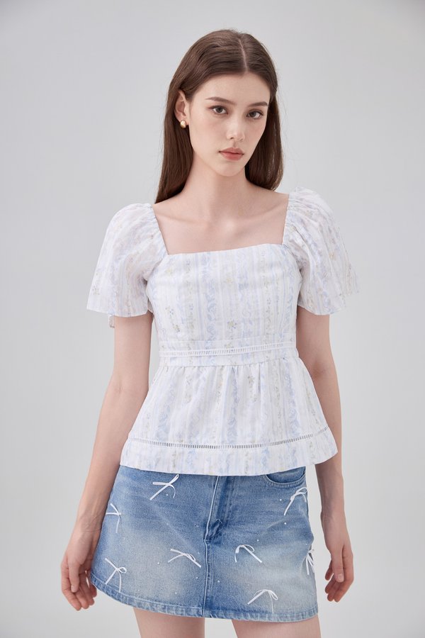 Eira Floral Peplum Top In Blue