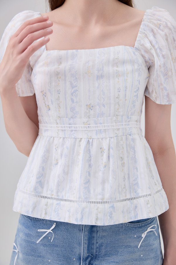 Eira Floral Peplum Top In Blue