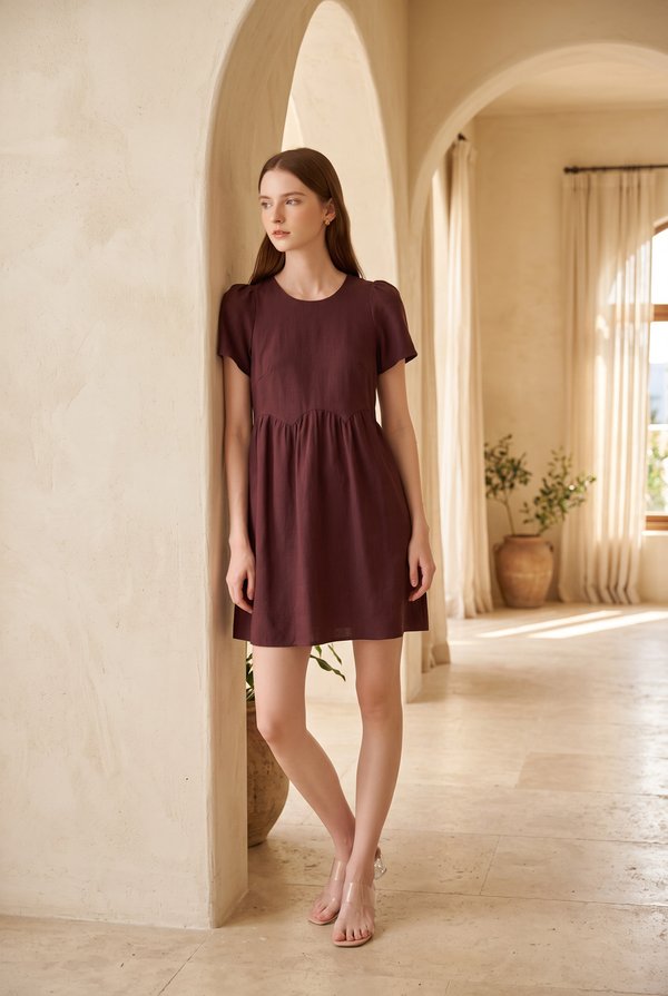 Ochre Scallop Minimalist Dress In Maroon