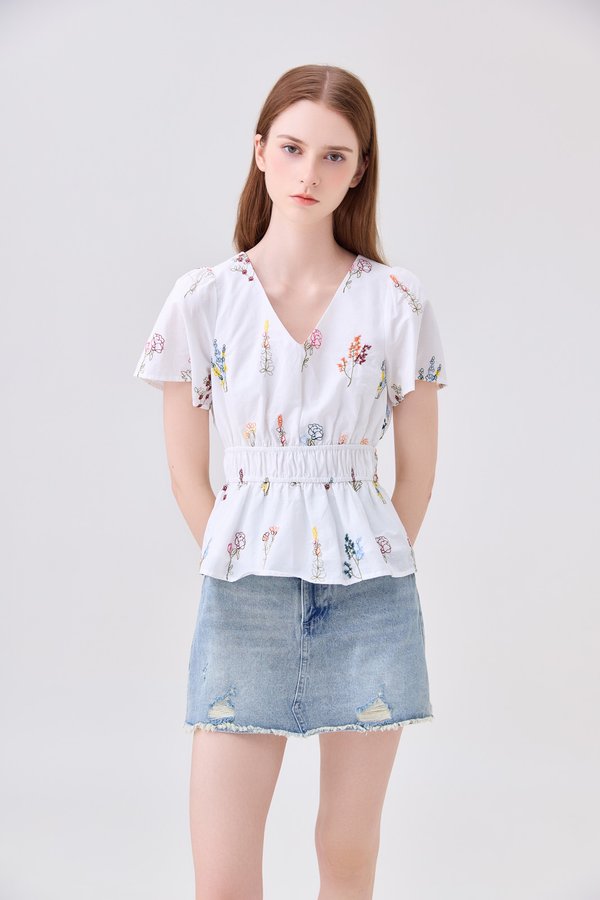 Aven Embroidered Floral Top In White