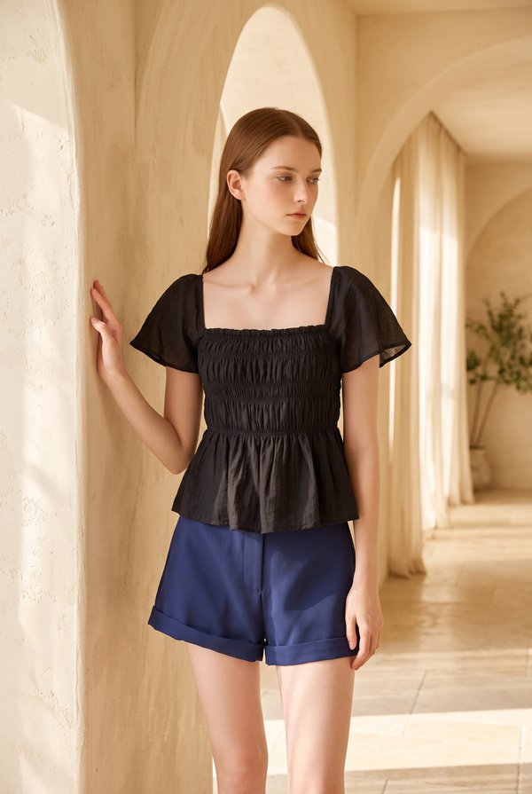 Calista Textured Smocked Top In Black