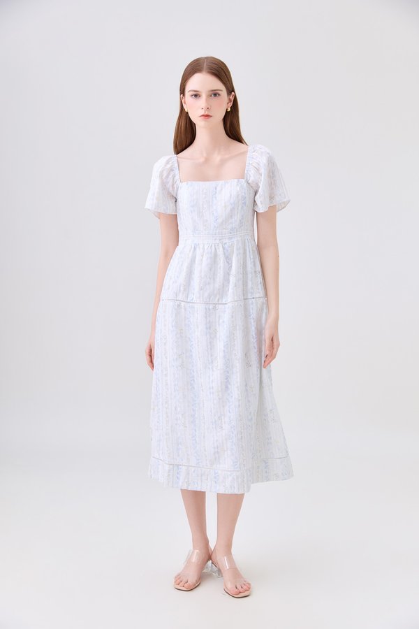 Eira Floral Midi Dress In Blue