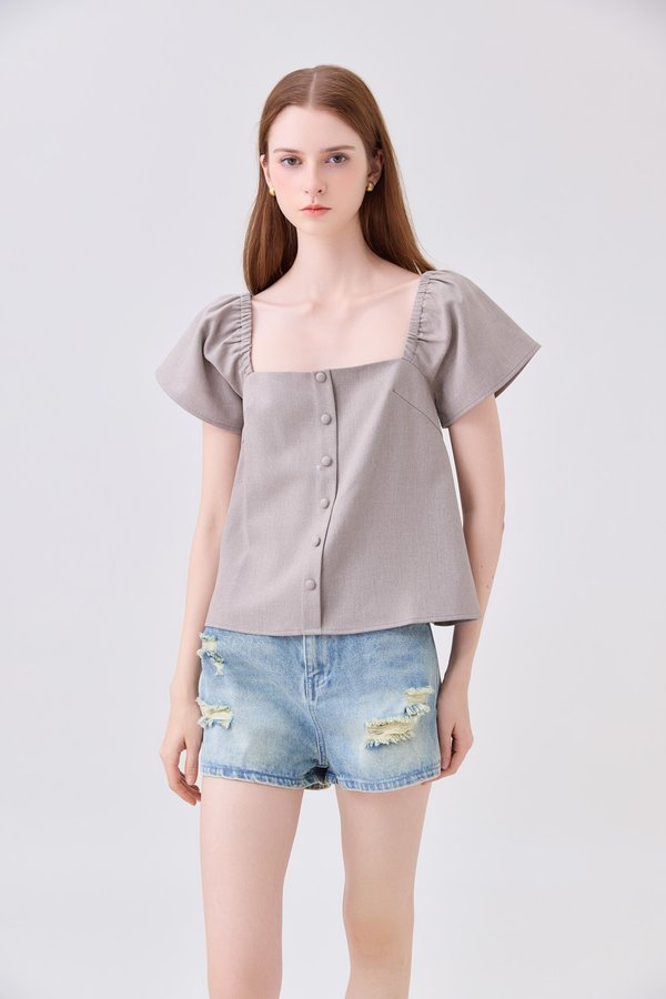 Miriam Tweed Button Top In Khaki