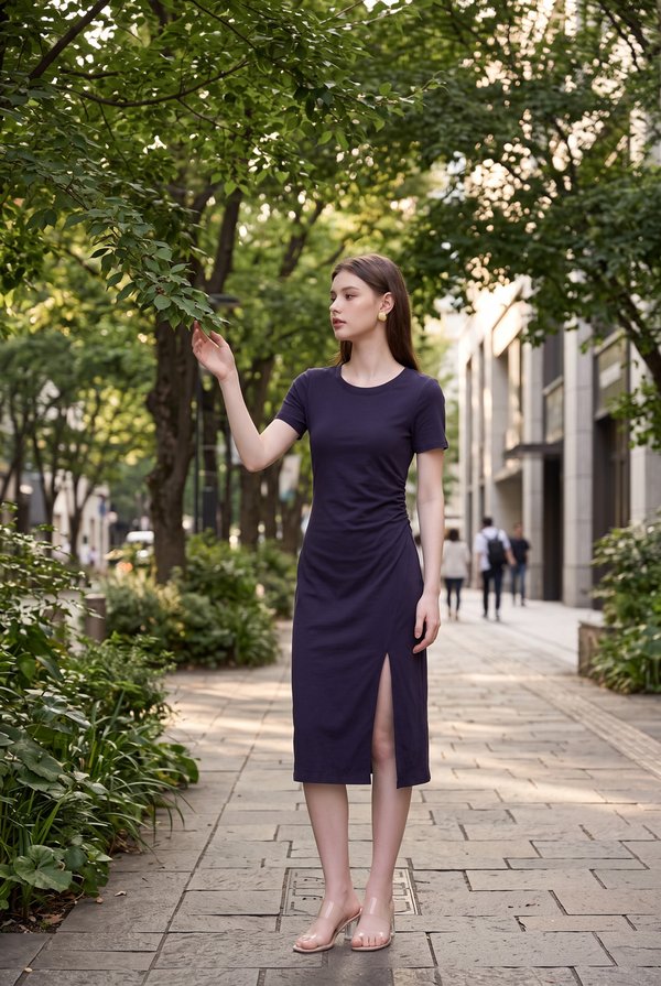 *ONLINE EXCLUSIVE* Osborn Cotton Slit Midi Dress In Navy