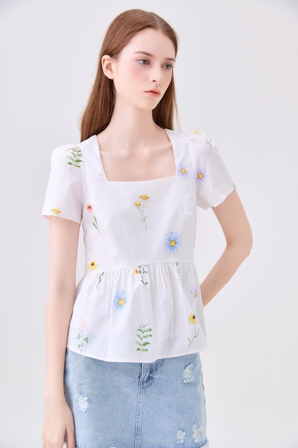 Salma Floral Babydoll Top In White
