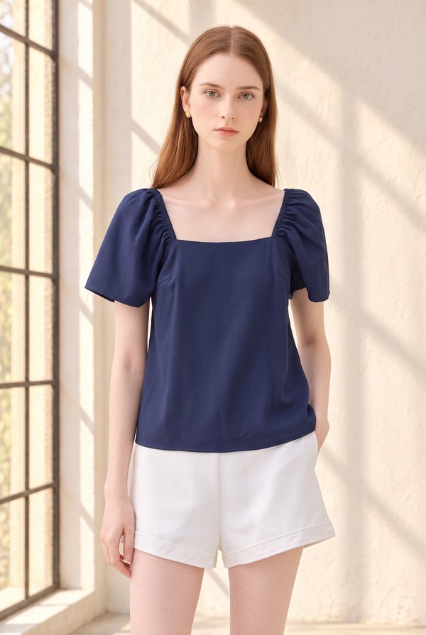 Aureline Flare Sleeve Top In Navy
